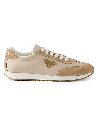 Drill Fabric and Suede Sneakers