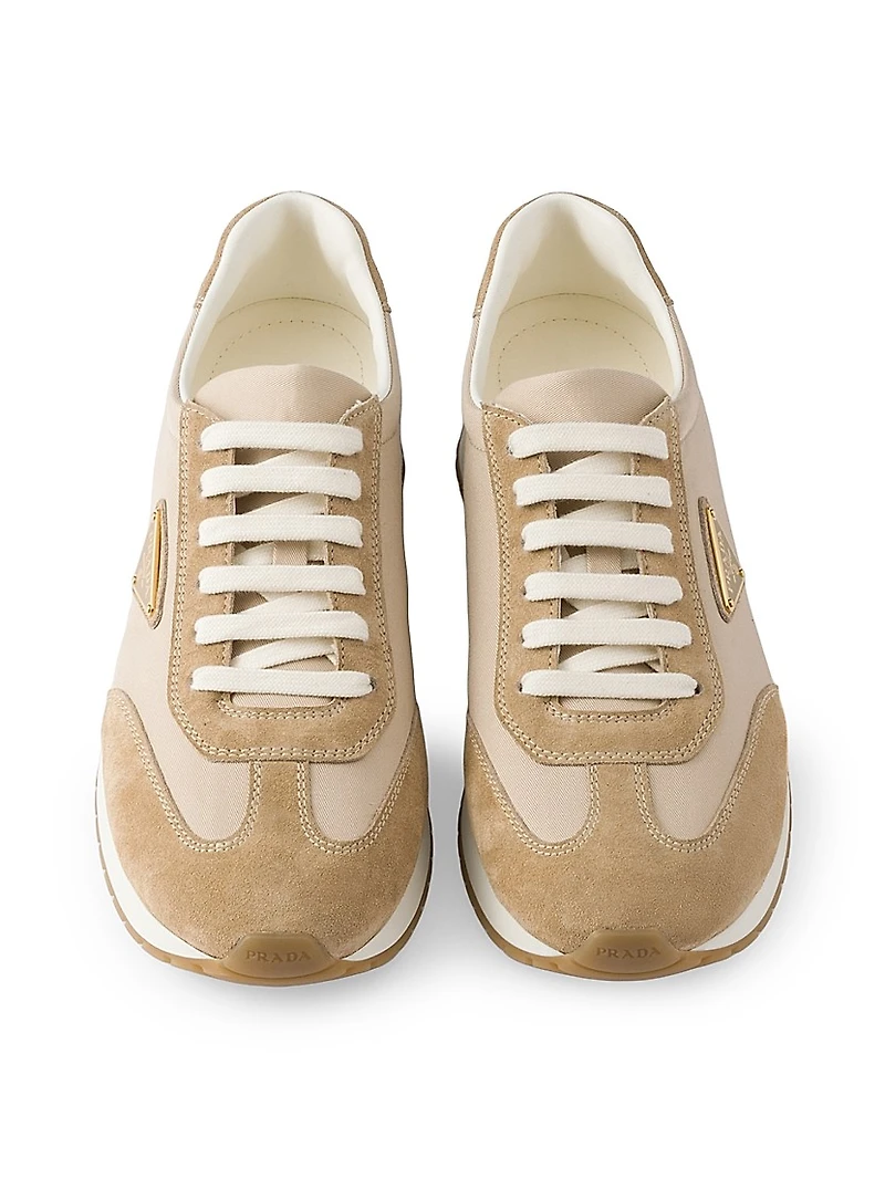 Drill Fabric and Suede Sneakers