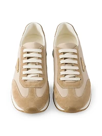 Drill Fabric and Suede Sneakers