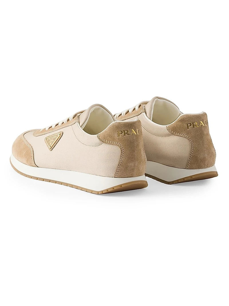 Drill Fabric and Suede Sneakers
