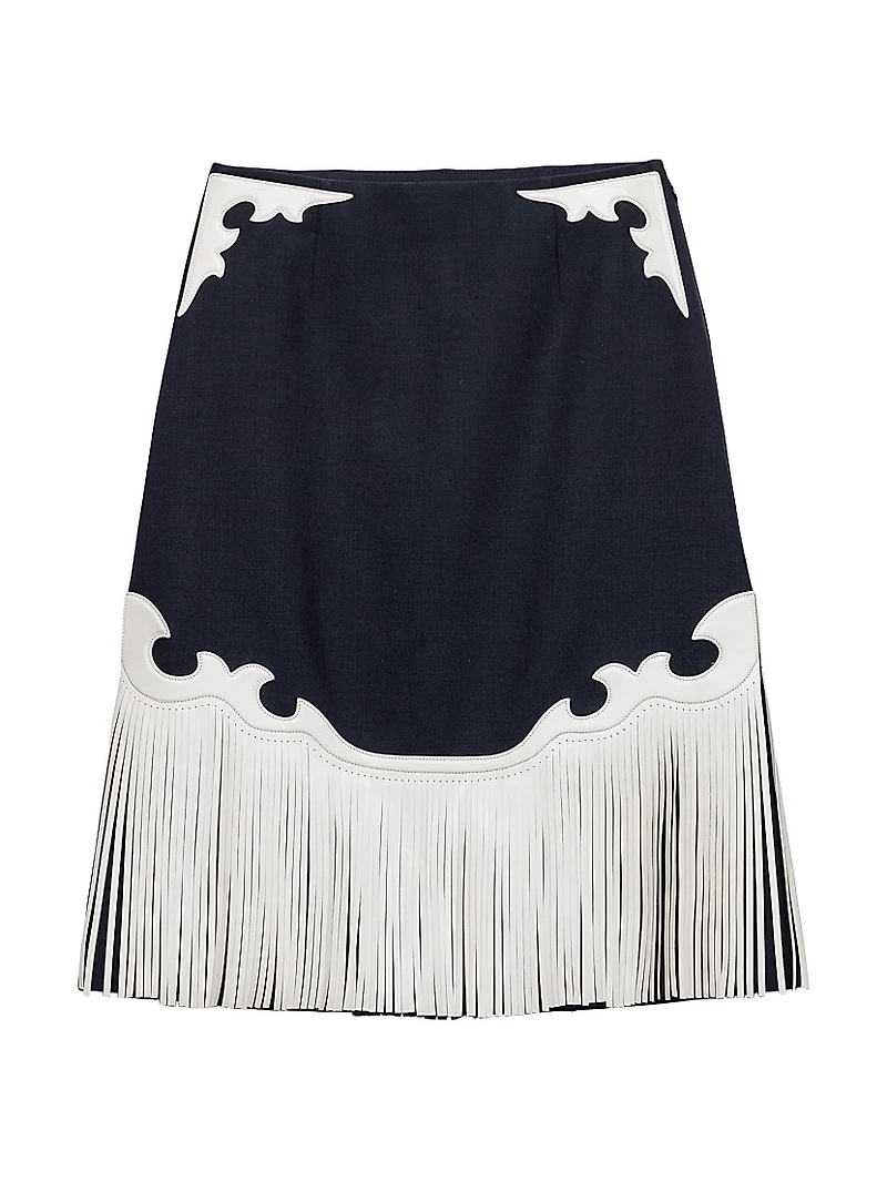 Rush Stitch Skirt with Leather Fringe