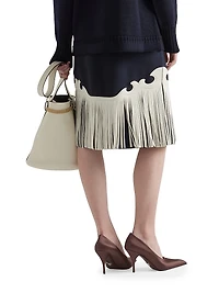 Rush Stitch Skirt with Leather Fringe