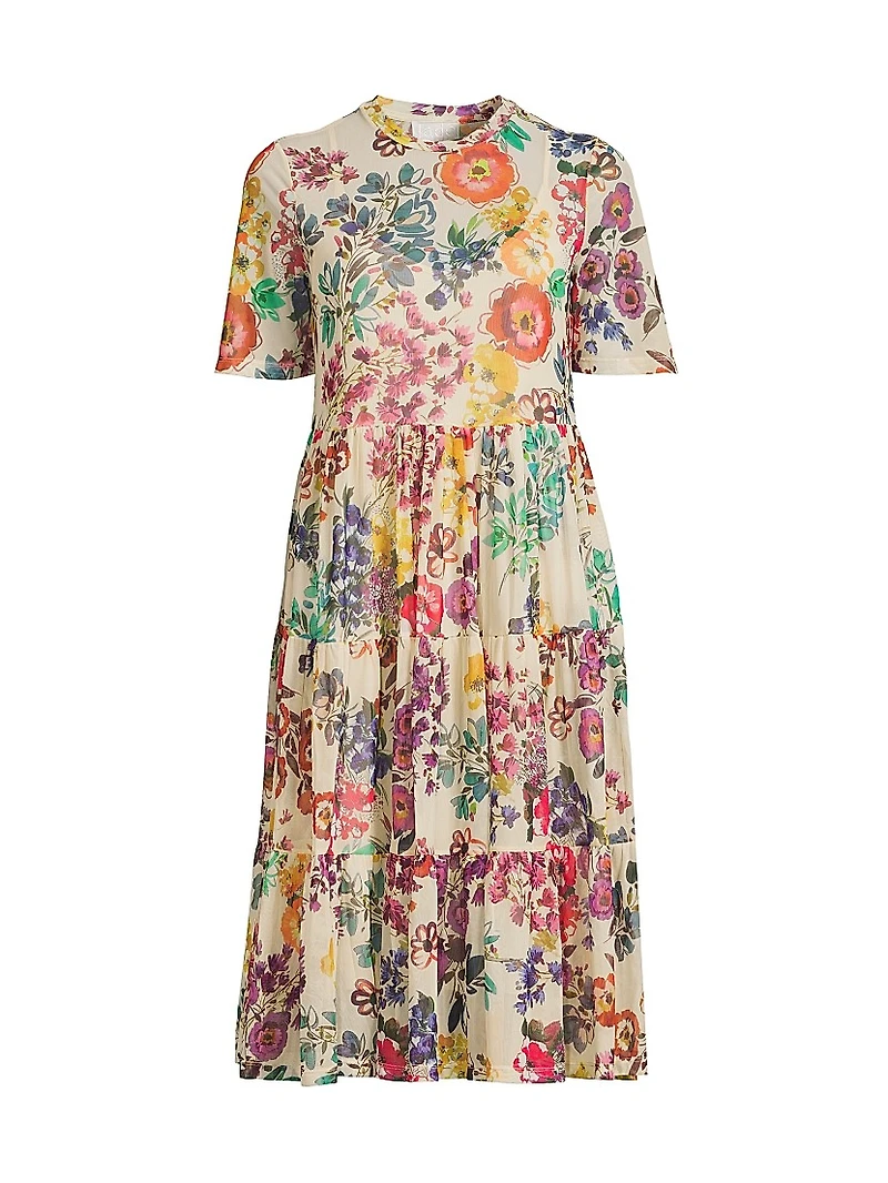 Evalon Floral Mesh Tiered Dress