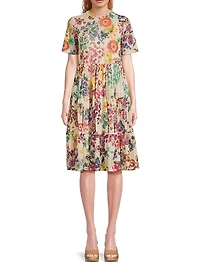 Evalon Floral Mesh Tiered Dress