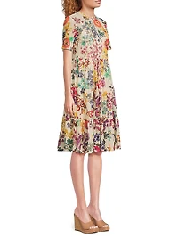 Evalon Floral Mesh Tiered Dress