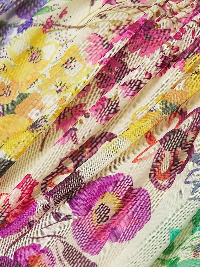 Evalon Floral Mesh Tiered Dress