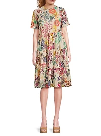 Evalon Floral Mesh Tiered Dress