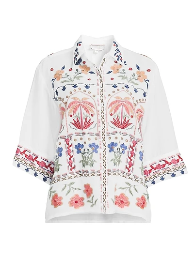 Isla Embroidered Button-Front Shirt