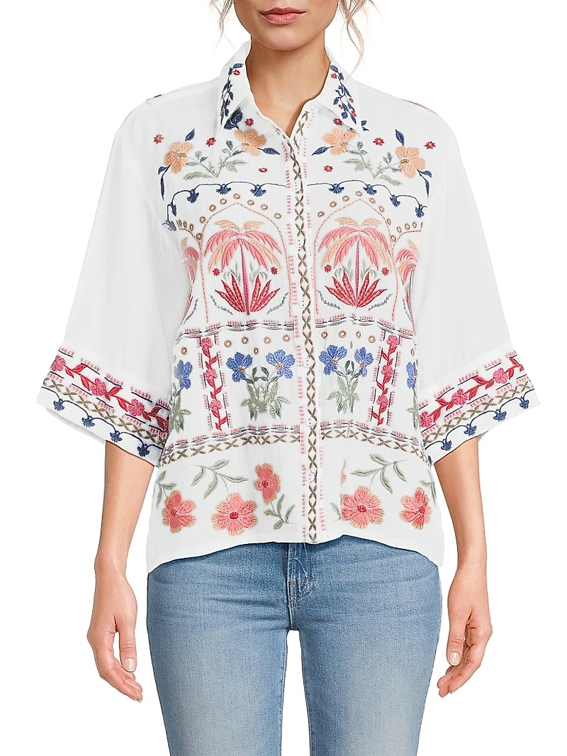 Isla Embroidered Button-Front Shirt