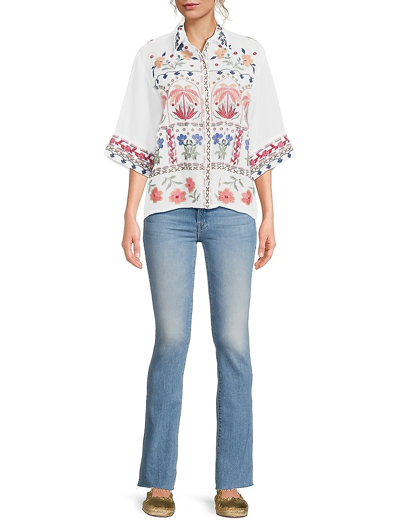 Isla Embroidered Button-Front Shirt