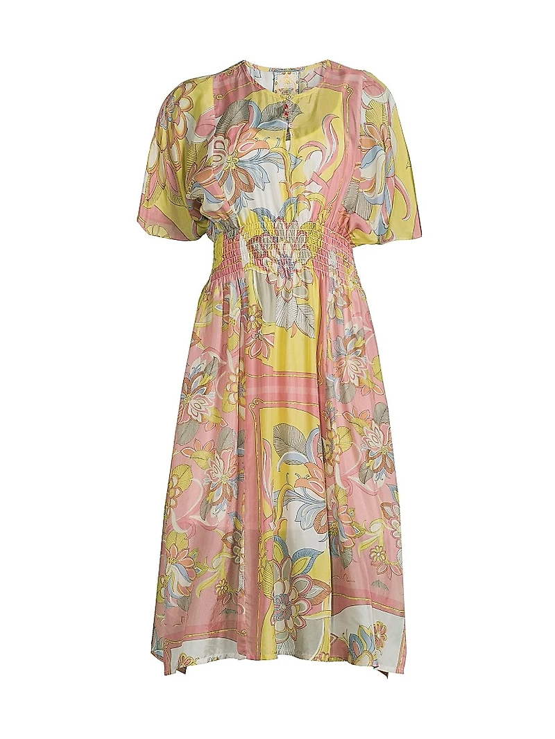 Damaris Floral Silk Midi-Dress