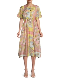 Damaris Floral Silk Midi-Dress
