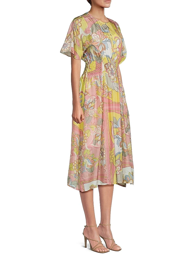 Damaris Floral Silk Midi-Dress
