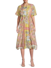Damaris Floral Silk Midi-Dress