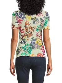 Evalon Floral Mesh Short-Sleeve Top