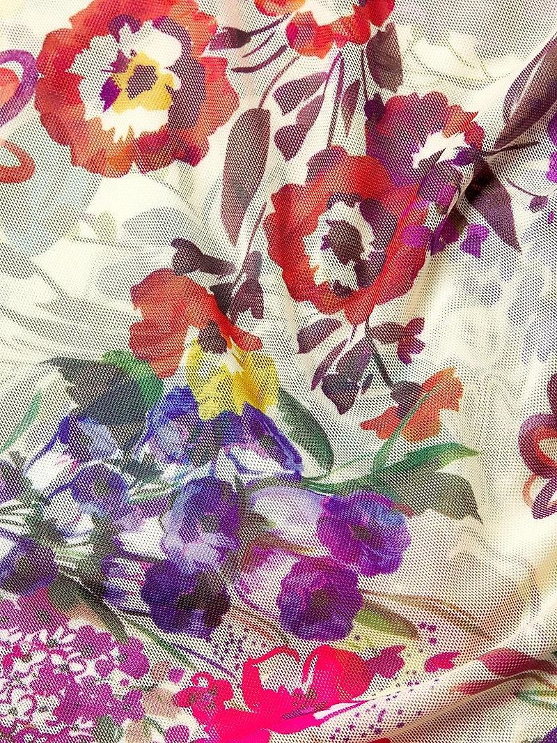 Evalon Floral Mesh Short-Sleeve Top