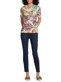Evalon Floral Mesh Short-Sleeve Top