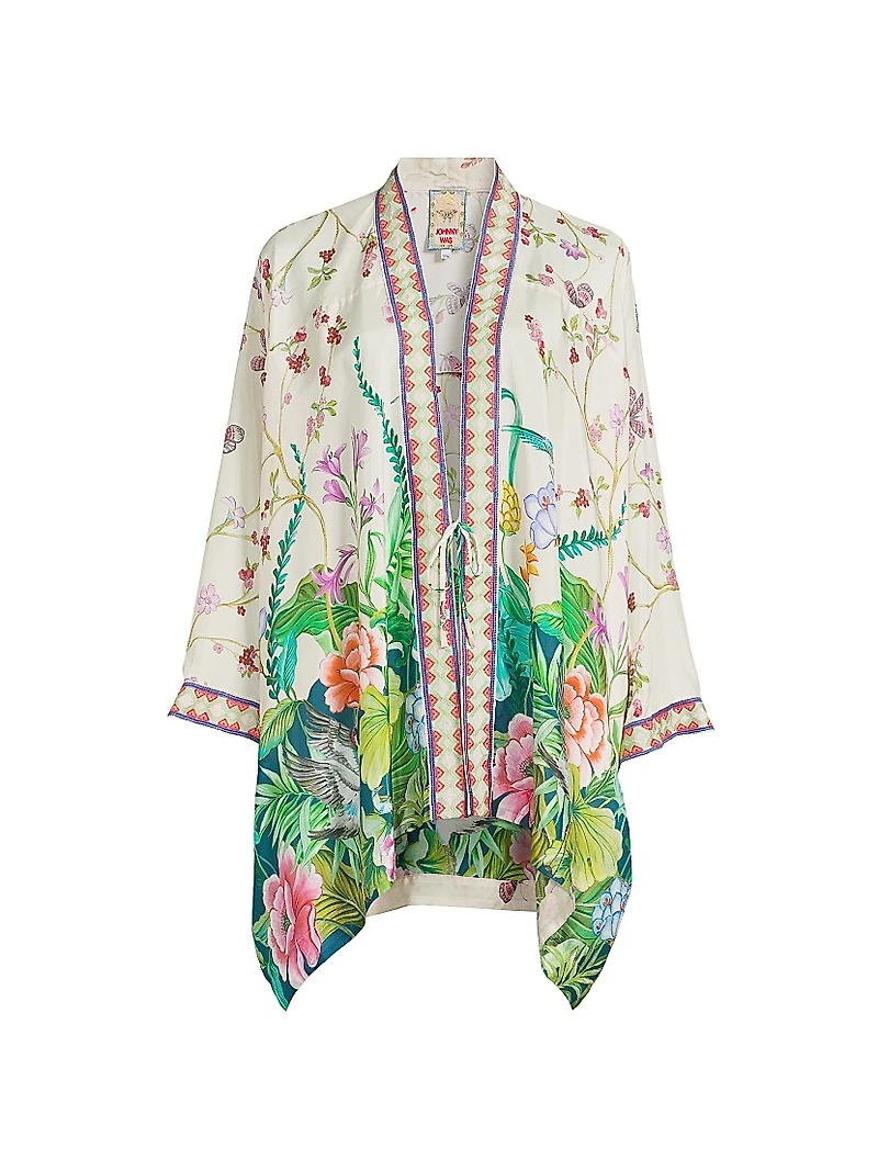 D'amour Shae Floral Silk Kimono-Inspired Robe