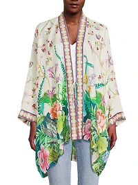 D'amour Shae Floral Silk Kimono-Inspired Robe