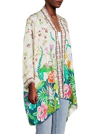 D'amour Shae Floral Silk Kimono-Inspired Robe
