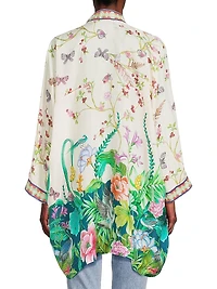 D'amour Shae Floral Silk Kimono-Inspired Robe