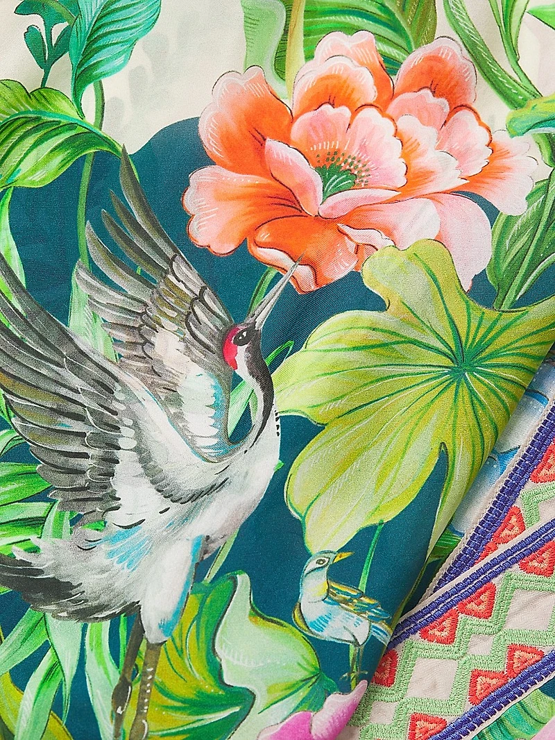 D'amour Shae Floral Silk Kimono-Inspired Robe