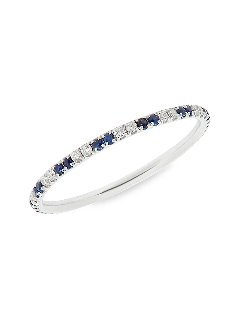 Classic Thread Stripes 18K White Gold, Blue Sapphire & 0.16 TCW Diamond Eternity Band