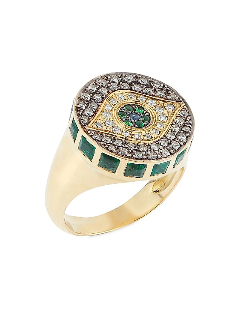 Dawn Candy Chevalier 18K Yellow Gold & Multi-Gemstone Eye Pinky Ring