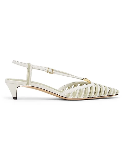 Fold 40MM Striped Cut-Out Leather Kitten-Heel Pumps