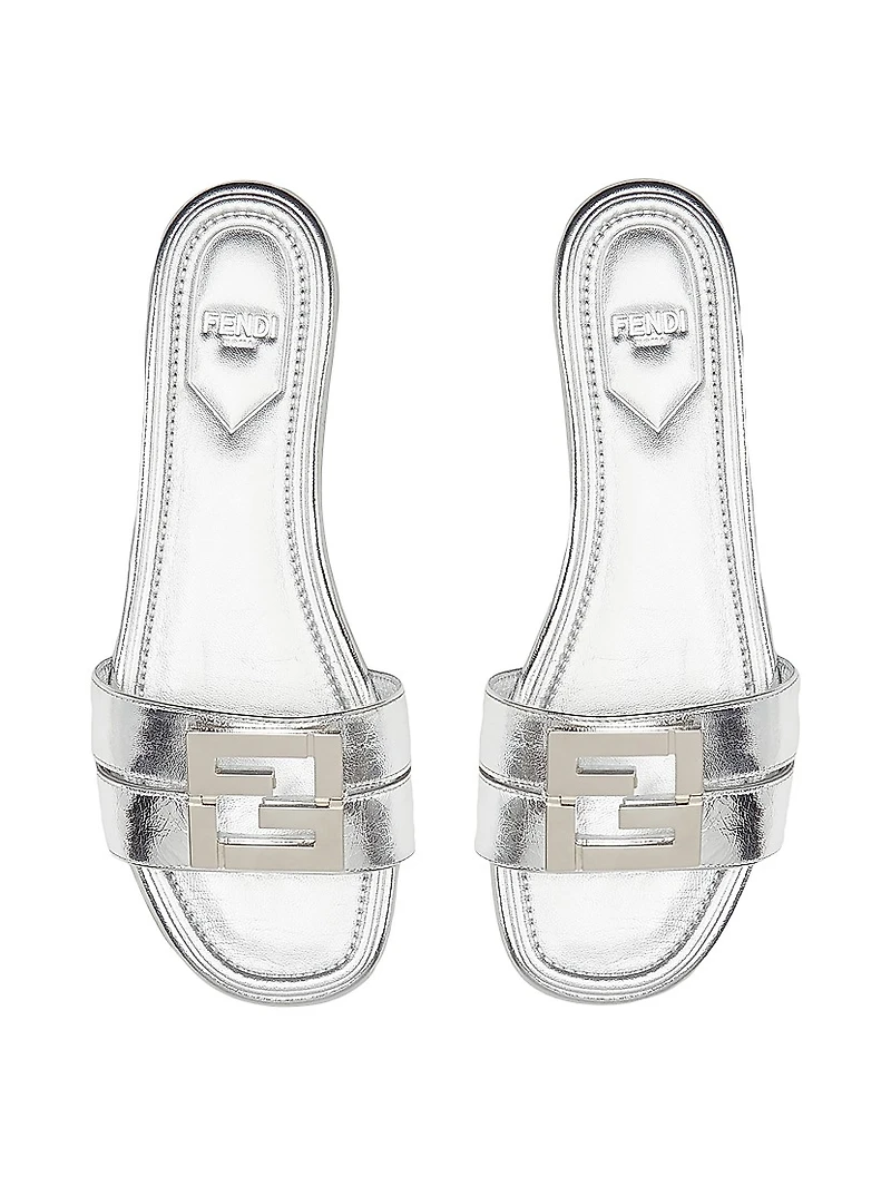 Fold Metallic Leather Slide Sandals