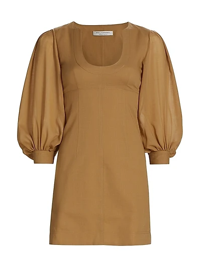 Stitched Puff-Sleeve Minidress