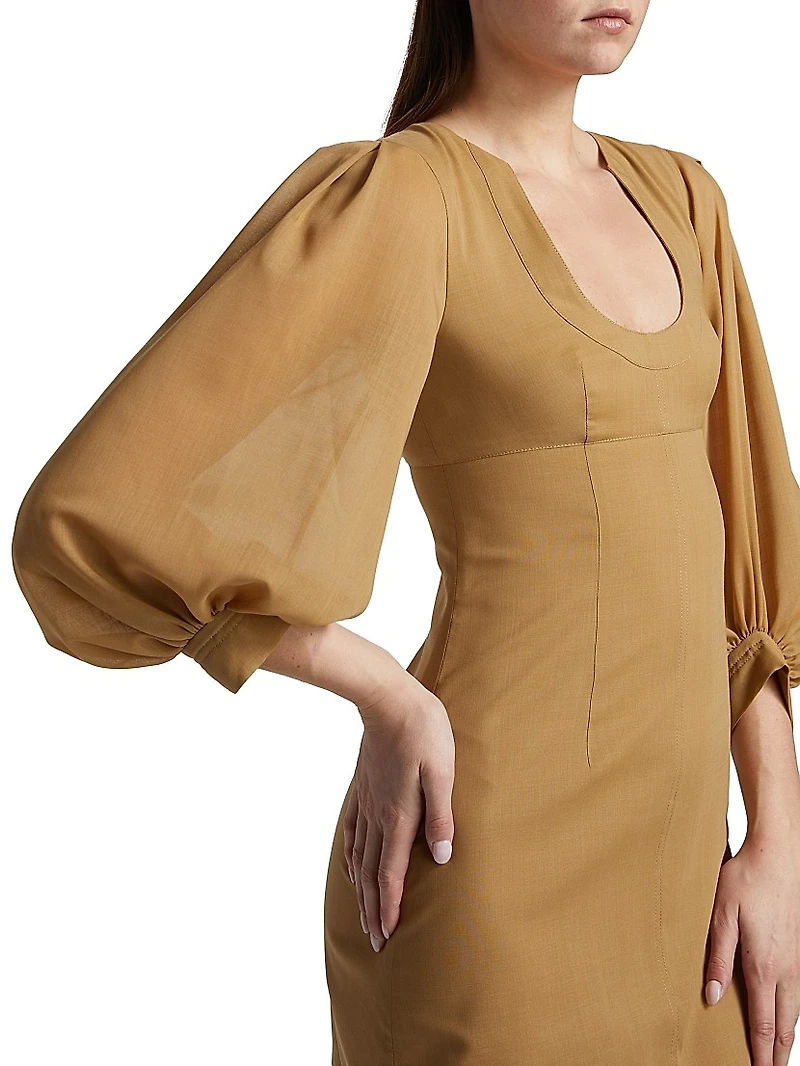 Stitched Puff-Sleeve Minidress