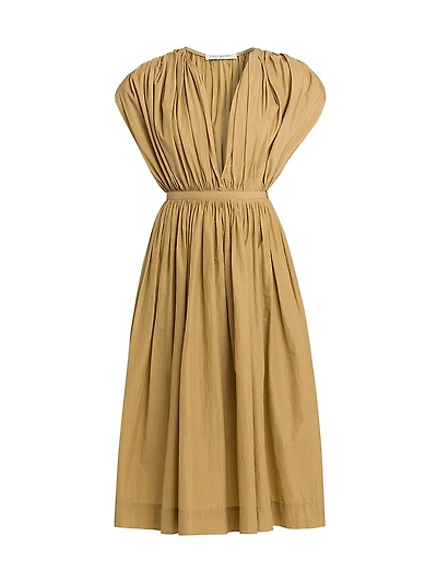 Gathered Cotton-Blend Midi-Dress
