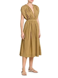 Gathered Cotton-Blend Midi-Dress