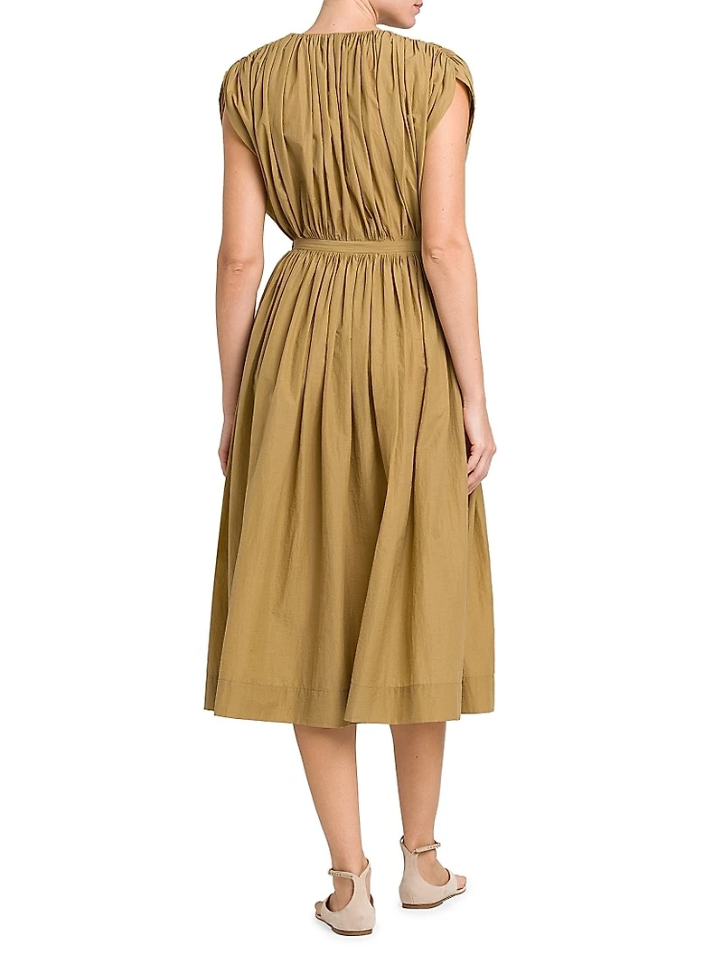 Gathered Cotton-Blend Midi-Dress