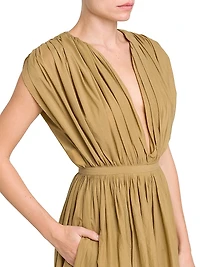 Gathered Cotton-Blend Midi-Dress