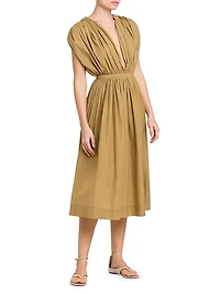 Gathered Cotton-Blend Midi-Dress