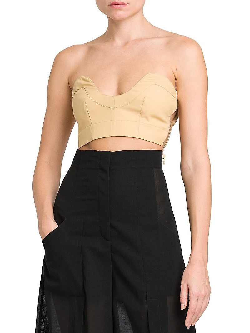 Wool-Blend Voile Bustier Top