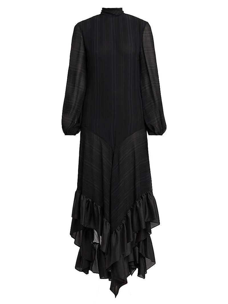 Ruffled Silk Tie-Back Maxi Dress