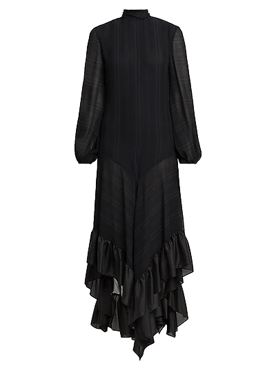 Ruffled Silk Tie-Back Maxi Dress