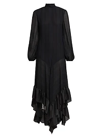 Ruffled Silk Tie-Back Maxi Dress