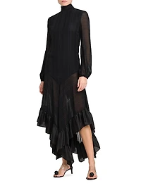 Ruffled Silk Tie-Back Maxi Dress
