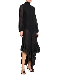 Ruffled Silk Tie-Back Maxi Dress