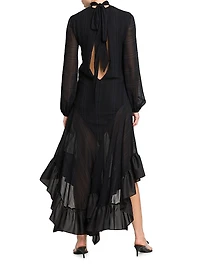 Ruffled Silk Tie-Back Maxi Dress