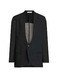 Sheer Wool-Blend Voile U-Neck Blazer