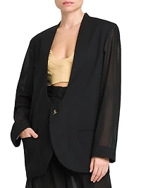 Sheer Wool-Blend Voile U-Neck Blazer