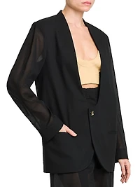 Sheer Wool-Blend Voile U-Neck Blazer