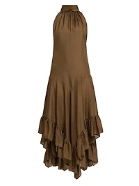 Ruffled Silk Halter Maxi Dress