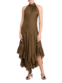 Ruffled Silk Halter Maxi Dress