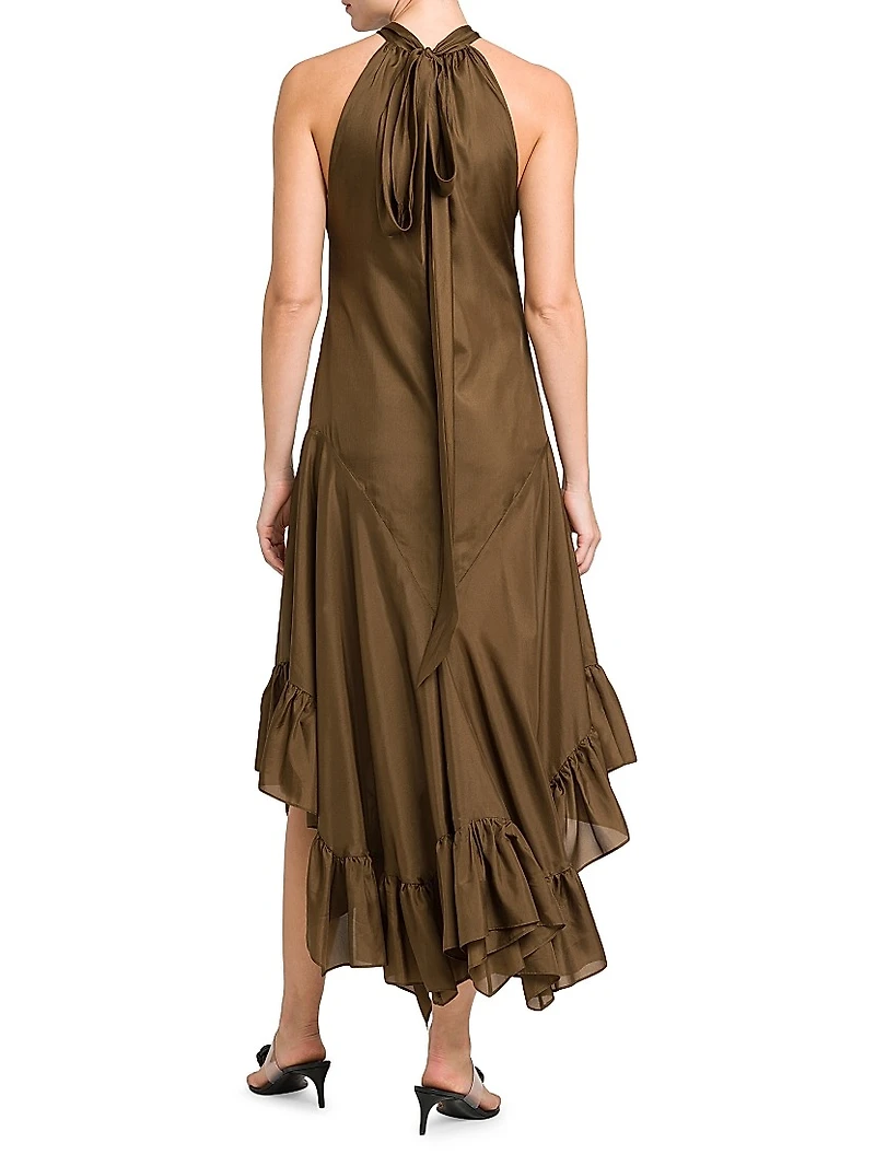 Ruffled Silk Halter Maxi Dress
